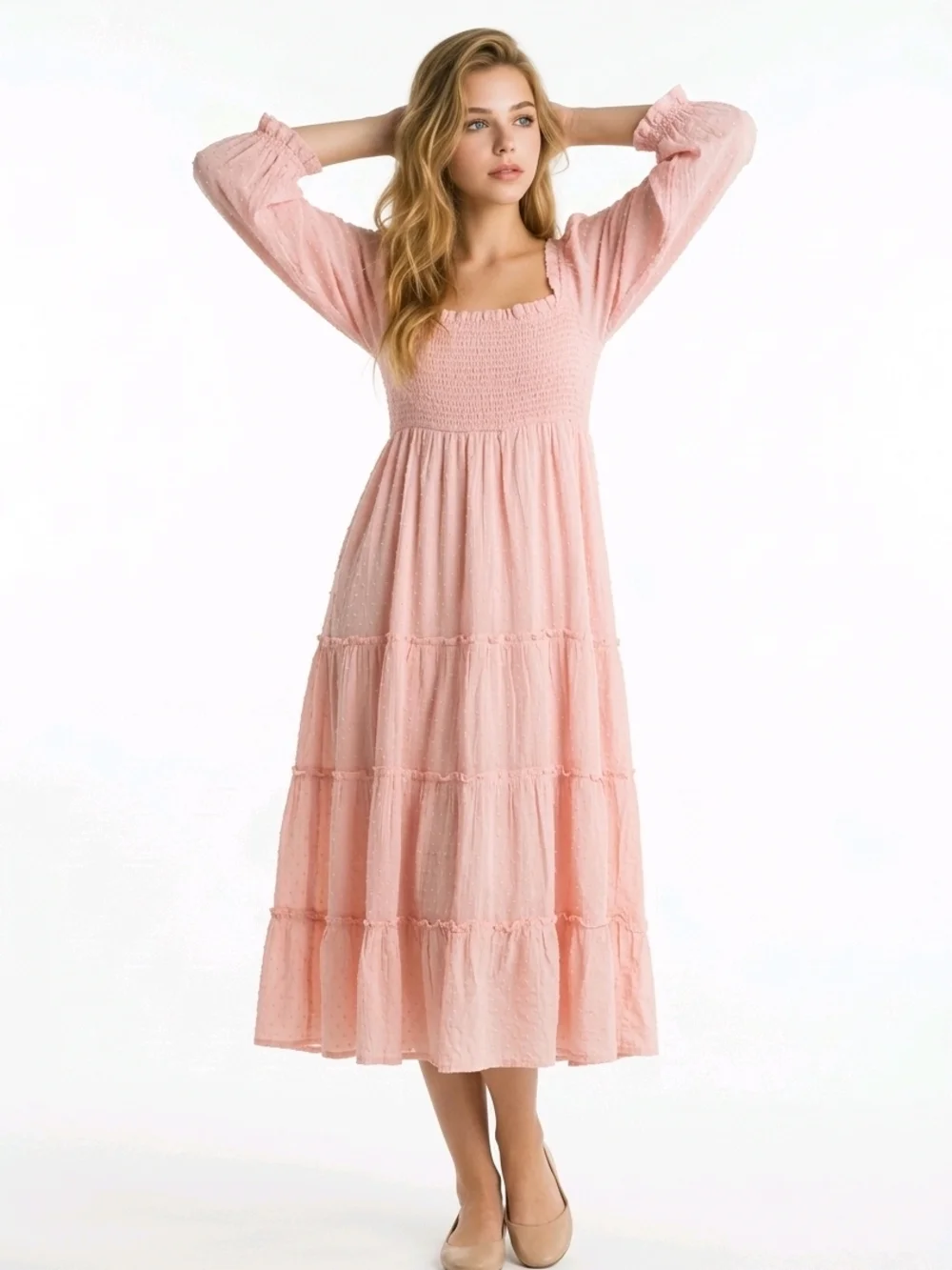 Smocked Square-Neck Maxi Dress in Blush Pink - Picture 1 of 1